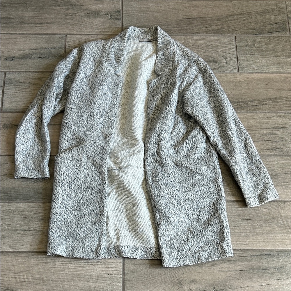 Zara Light Gray Open Front Bouclé Cardigan Coat